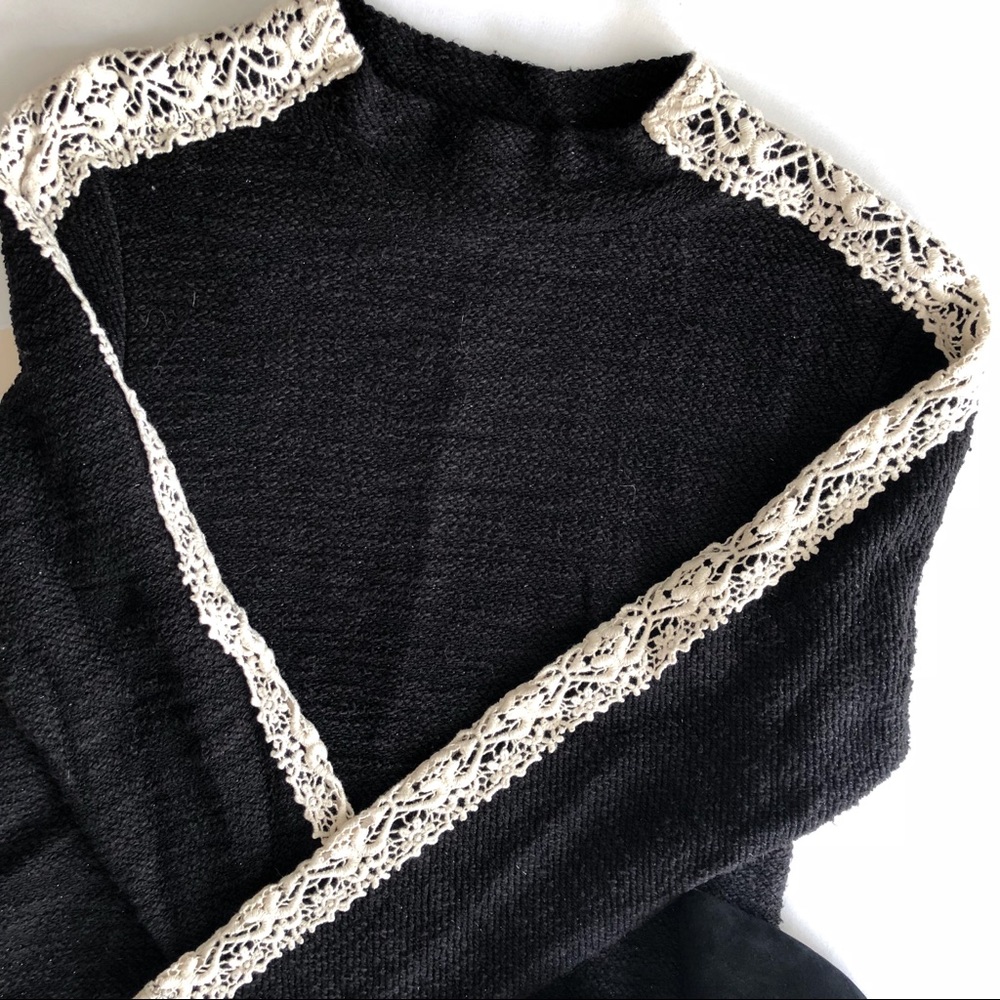 Style & Co Lace Detail Sweater Black